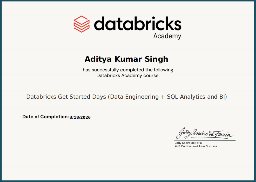 Databricks Get Started Days (Data Engineering + SQL Analytics and BI) Certificate